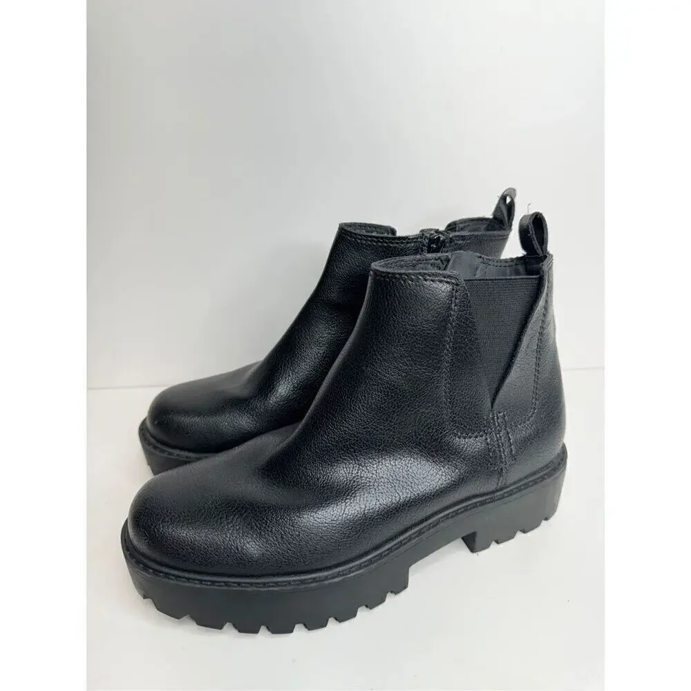 Zodiac‎ Ankle Booties Size 5 Black Chunky Sole Block Heel Faux Leather Boots